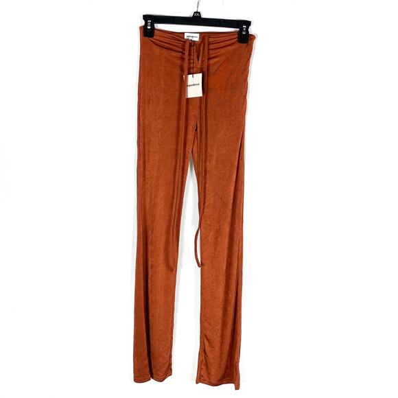 Superdown Irene Strappy Pant Set Brown Slinky Jersey 2pc Ruched Sheen Sz XL - Picture 7 of 13